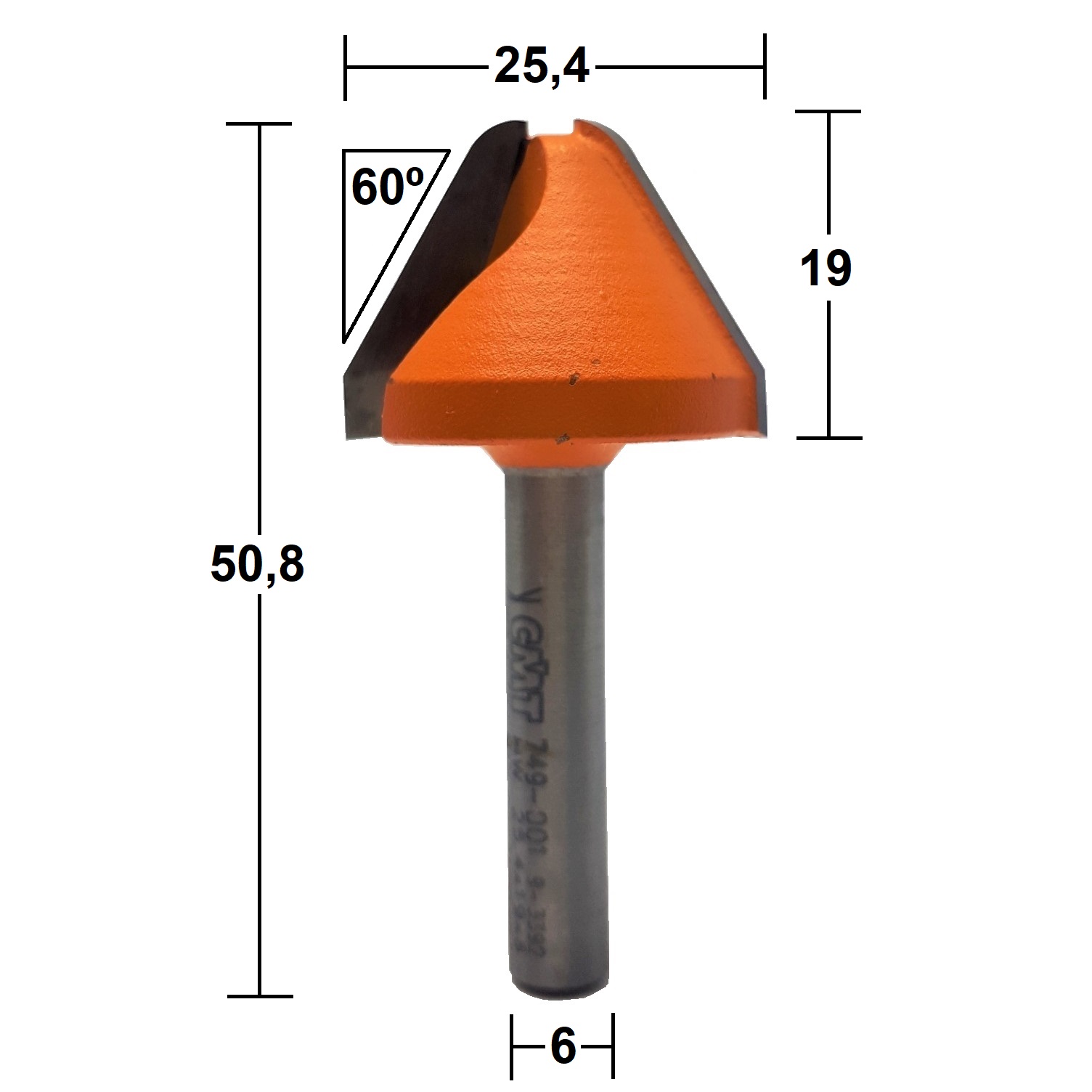 Fresa para Letras 60º HW Ø25,4x50,8mm - marca CMT - Cód. 749.001.11